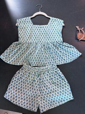 Pink Chicken Girls Blue and White Floral Two-Piece Matching Set